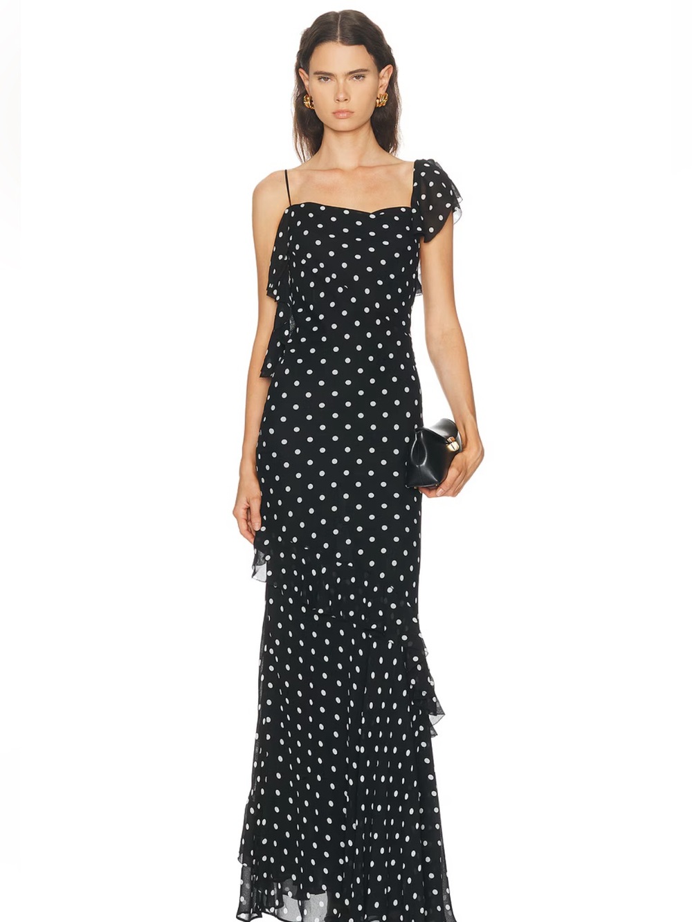 Black Polka Dot Georgette Maxi Dress in Black
self-portrait